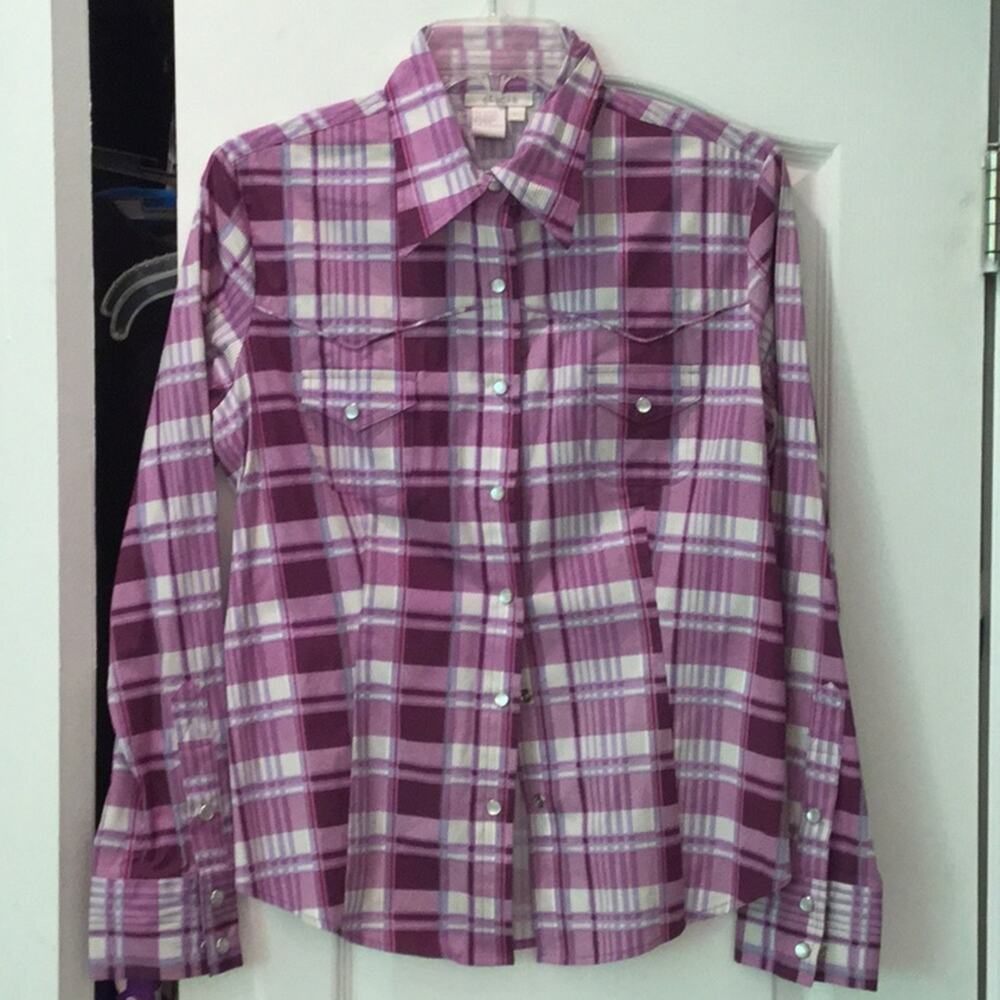 Gracie burgundy western plaid snap front blouse